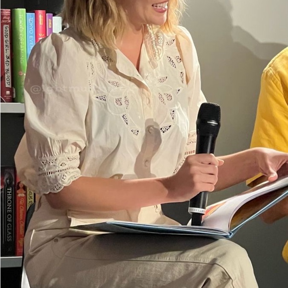 ASO Elizabeth Olsen Sezanne floral embroidered blouse in cream xs
